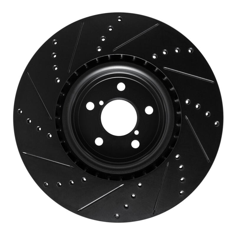 Subaru Impreza Brake Rotor (1) - Front Right - R1 Concepts - Drilled & Slotted - Black - `03-`25